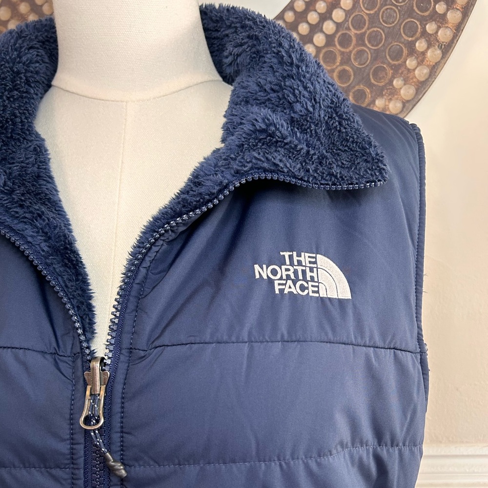 North Face Women’s Mossbud Insulated Fleece Reversible Vest Navy Blue XL - Picture 3 of 7